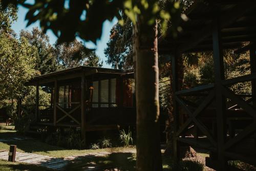 a cabin in the woods with a tree at Complejo Aramis Chapadmalal in Chapadmalal