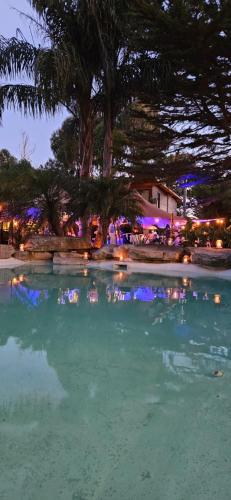 a pool of water with a tree and lights at Complejo Aramis Chapadmalal in Chapadmalal