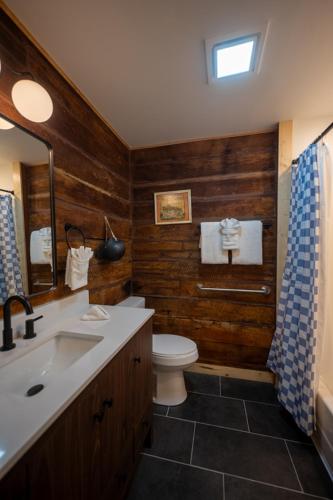 a bathroom with a sink and a toilet at The Woodsman Lodge in Eureka Springs