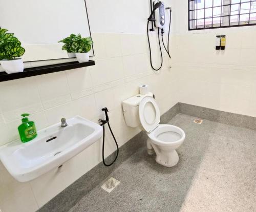 a bathroom with a toilet and a sink at Blue House Kampar 3BR Family Suite-Kids Playroom Near UTAR in Kampar