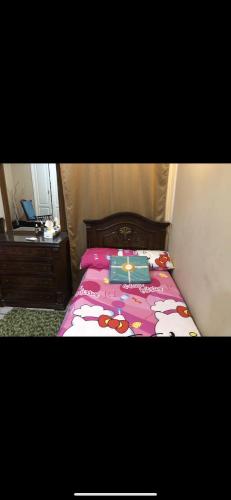 a bed with a hello kitty blanket on top of it at Bianki vip villa in Alexandria