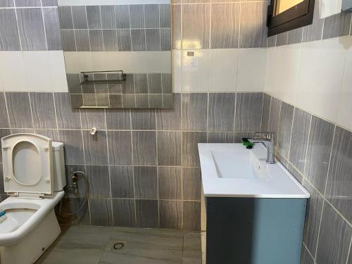 a bathroom with a sink and a toilet at Pension Les Palmiers in Kipé