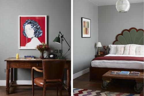 a bedroom with a desk and a bedroom with a bed at Artist Residence London in London