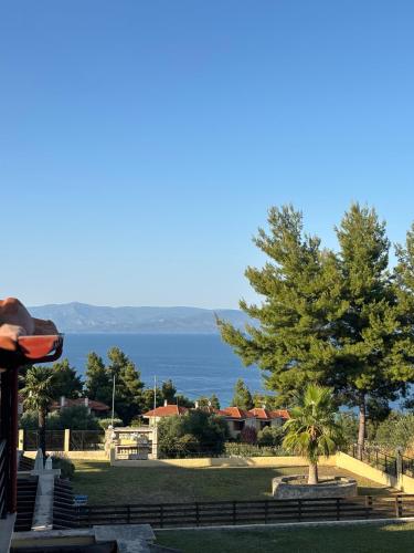 a view of the ocean from a park at Villa Beauty in Paliouri