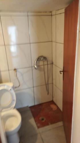 un baño con inodoro y ducha en Andy's apartments, en Nea Kalikratia