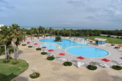 an overhead view of a swimming pool at a resort at Verdi Tunis Beach Resort in Gammarth