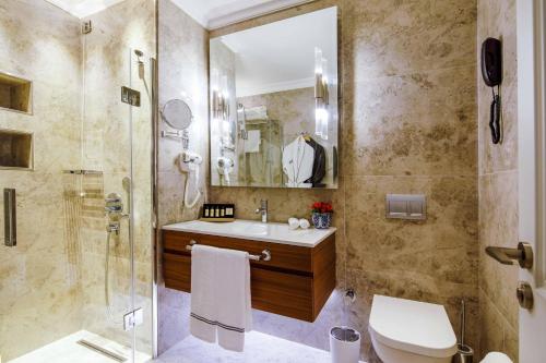 a bathroom with a shower and a sink and a toilet at Amiral Palace Hotel Boutique Class in Istanbul