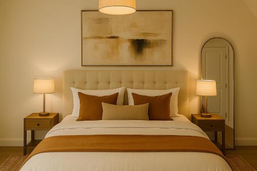 a bedroom with a large bed with two lamps at Haden Haven in Wolverhampton