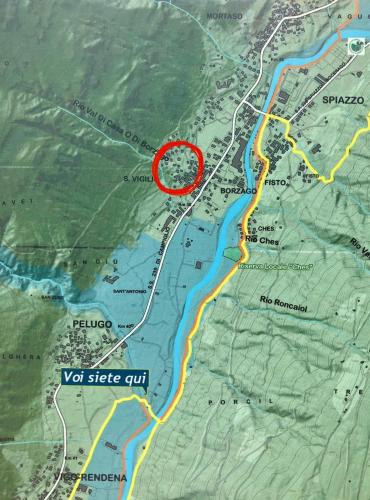 a map with a red marker on it at Borzago in Spiazzo