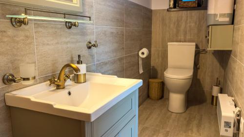 a bathroom with a sink and a toilet at Locul cu Amintiri in Albac