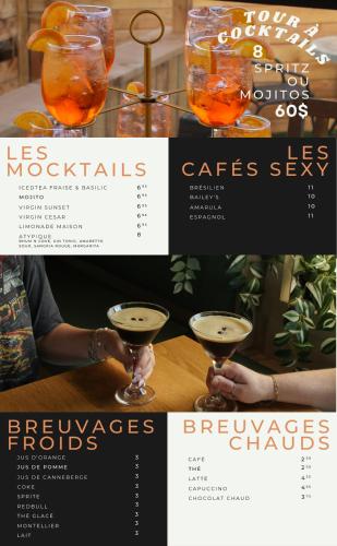 a collage of pictures of a drink at Auberge le Parasol in Saguenay