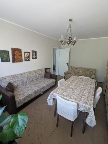 a living room with a table and a couch at Gordana in Senjski Rudnik