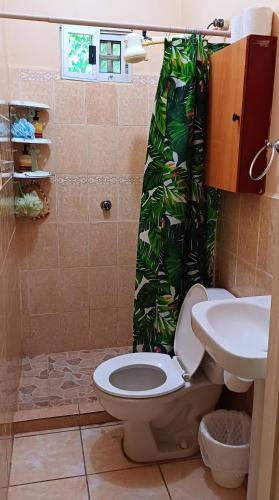 a bathroom with a toilet and a sink at Villas del Edén in El Pino