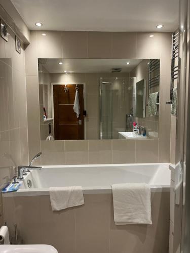 a bathroom with a tub and a sink and a mirror at 2 Bed Ap Covent Garden in London