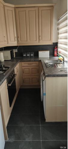 a kitchen with a sink and a stove top oven at Brits-Halley Luxury Apartments in Annfield Plain