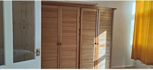 a wooden closet in a room with a window at Brits-Halley Luxury Apartments in Annfield Plain