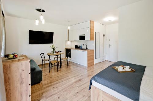 a living room and kitchen in a apartment at Casa Baia BlueApart Hel in Hel