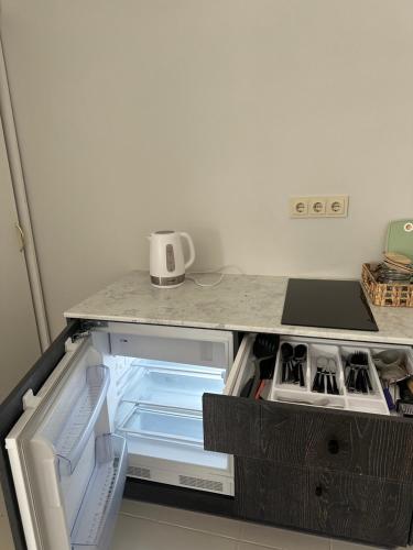 Η κουζίνα ή μικρή κουζίνα στο Apartamentai LUKA