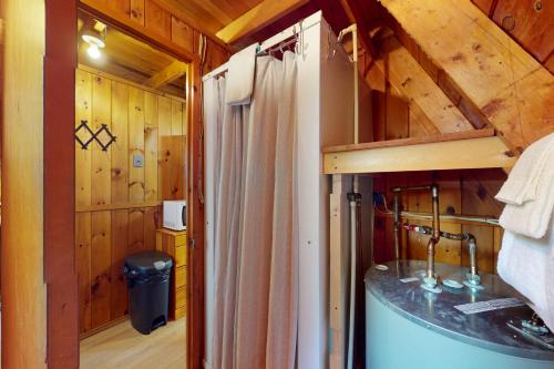 a bathroom with a sink in a cabin at A-Frame on East Bay in Williamsburg