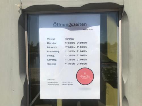 a sign in the window of a restaurant at Glampingpod in Loitz