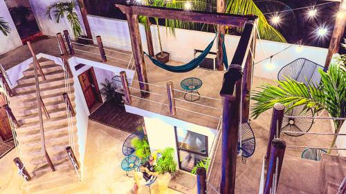 an aerial view of a playground with a slide at Ade Hotel Bacalar in Bacalar