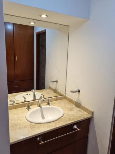 a bathroom with a sink and a large mirror at Paseo de la Fe in Salta