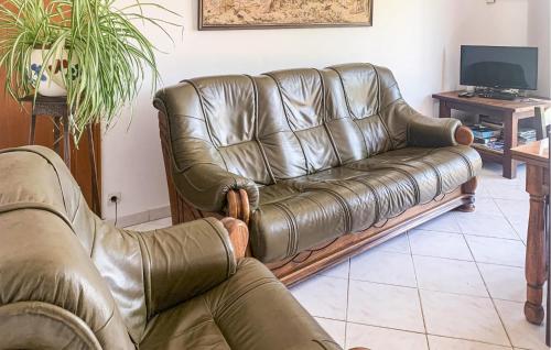 a leather couch sitting in a living room at Gorgeous Home In Gueschart With Kitchen in Gueschart