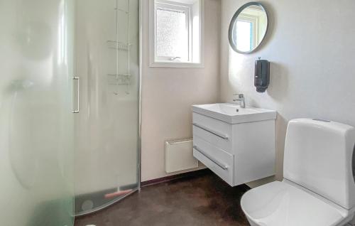 a bathroom with a shower and a toilet and a sink at Cozy Home In Söderåkra in Söderåkra