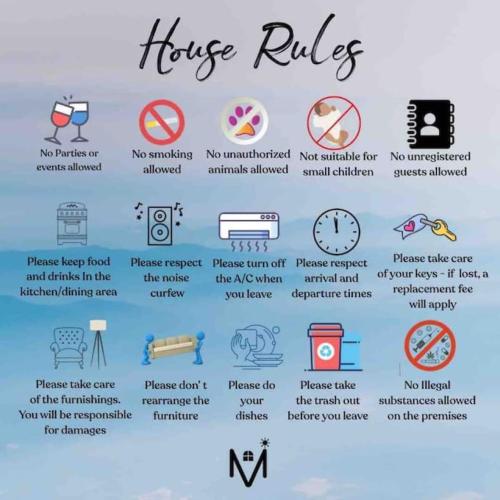 a sign that says have rules and clocks in the instructions at Peaceful Modern Home near Avon in Avon