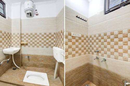 two pictures of a bathroom with a toilet and a sink at OYO 83128 Kp Guest House in Bāra Banki