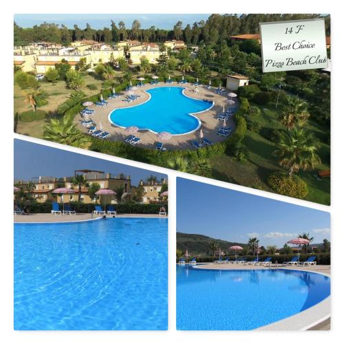 a collage of four pictures of a swimming pool at Sunshine calabria in Pizzo