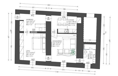 a floor plan of a building with drawings at La Portesina Mantova in Mantova