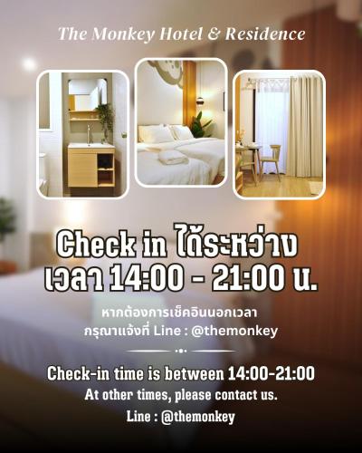 a poster of a hotel room with a bed and a room at เดอะมั้งกี้โฮเทลแอนด์เรสซิเดนซ์ in Ban Sa Maklua