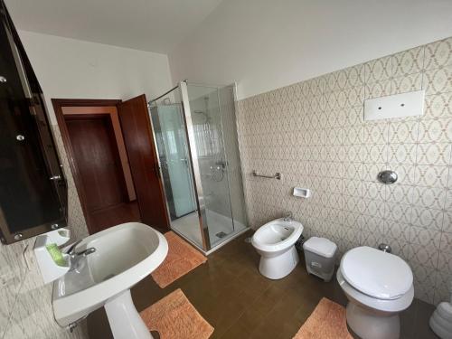 Altivoleにあるcasa Giovannaのトイレ、洗面台、シャワー付きのバスルーム