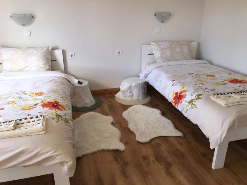 a bedroom with two beds and two rugs at Mountain View Vacation Home in Balabanska