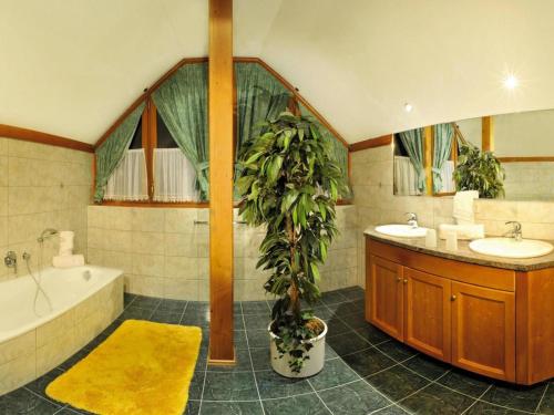a bathroom with two sinks and a potted plant at Apartment in Achenkirch with a garden in Achensee