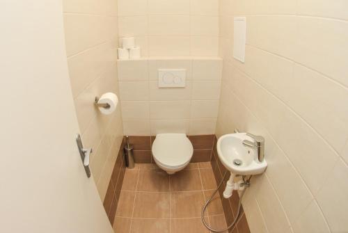 a small bathroom with a toilet and a sink at 7nights Apartments Dominikánské naměstí in Brno