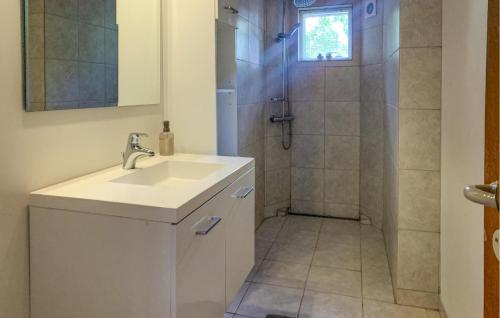 a bathroom with a sink and a shower at 2 Bedroom Lovely Home In Silkeborg in Silkeborg