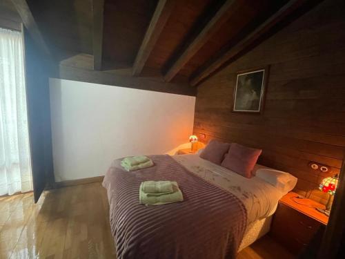 Un dormitorio con una cama con dos toallas encima. en Apartamentos Torre Villar, en Villar de Vildas