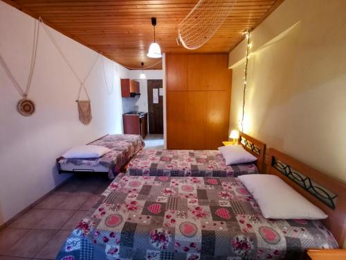 a bedroom with two beds in a room at IRIS STUDIOS in Agios Nikitas
