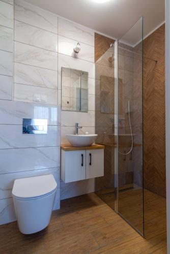 a bathroom with a toilet and a sink at Willa Kwidziński in Władysławowo