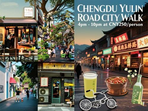 a collage of photos of a street in a city at M Panda Tower Boutique Chengdu in Chengdu