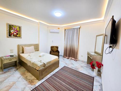 a bedroom with a bed and a tv in a room at Afnan Cairo Airport in Cairo