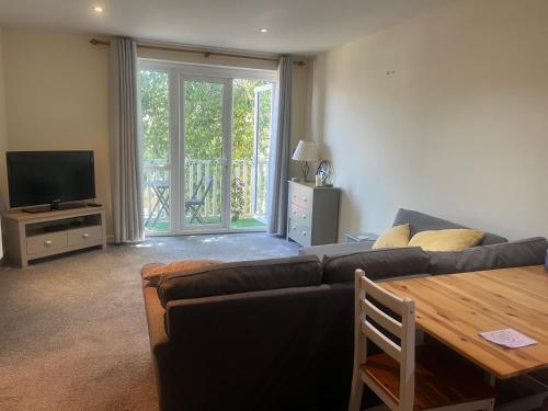 Μια τηλεόραση ή/και κέντρο ψυχαγωγίας στο Sunny apartment with balcony