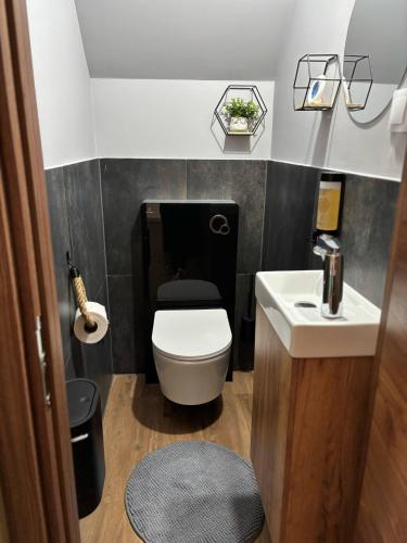 a bathroom with a white toilet and a sink at RSD Riverside 