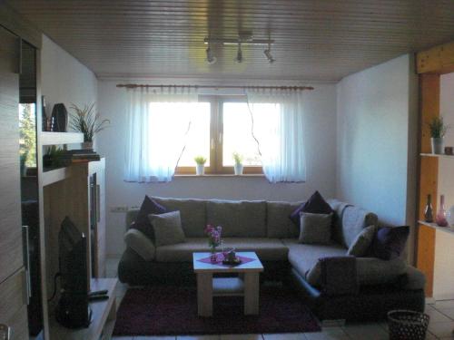 a living room with a couch and a table at Ferienwohnung Groß in Laichingen