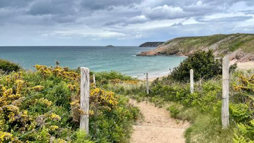 a path leading to a beach with the ocean at Datcha du Cap Fréhel in Plévenon