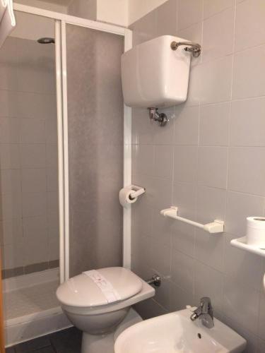 a bathroom with a toilet and a shower and a sink at Hotel Florida in Montecatini Terme