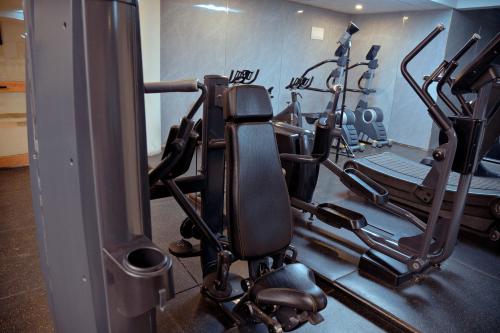 a gym with two tread machines in a room at 泊悦国际大酒店 BoYue Hotel in Addis Ababa Bole International Airport