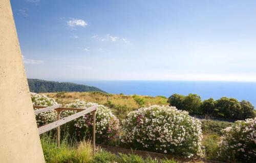 a view of the ocean from a hill with flowers at Amazing Home In Belmonte Calabro in Belmonte Calabro